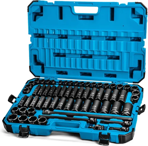 Capri Tools Juego de llaves de impacto profundo de 1/2 pulgadas con adaptadores y extensiones, cromo-molibdeno, set maestro métrico y SAE, fosfato