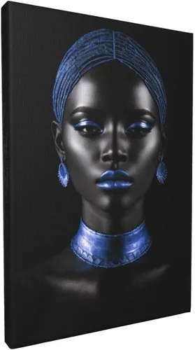 Arte de pared afroamericano, impresiones en lienzo de niña negra y azul, póster de mujer afro-moderna, pintura artística negra para sala de estar,