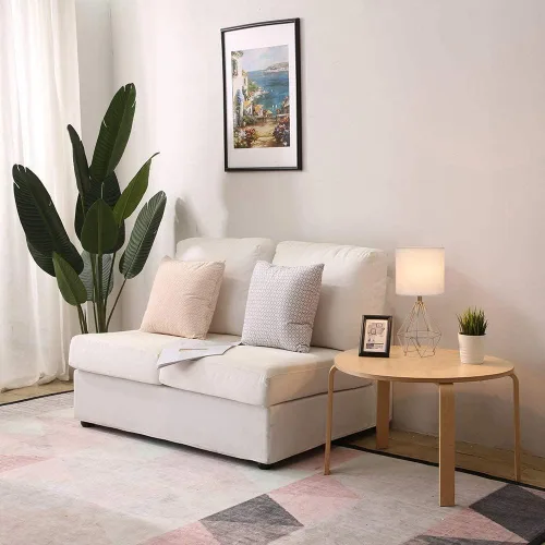 Miniatura 3 de Lámpara de mesa pequeña dorada con base hueca moderna para dormitorio, mesita de noche con base geométrica de metal, pantalla de tela blanca, bonita