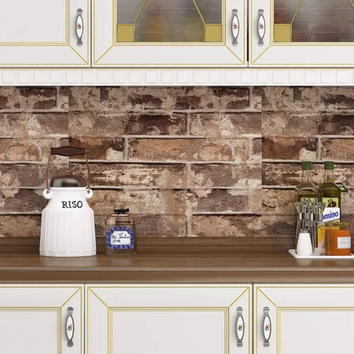 Miniatura 3 de Livelynine Papel tapiz de ladrillo marrón para despegar y pegar, papel tapiz de piedra texturizada 3D, papel adhesivo de ladrillo, impermeable, 15.8