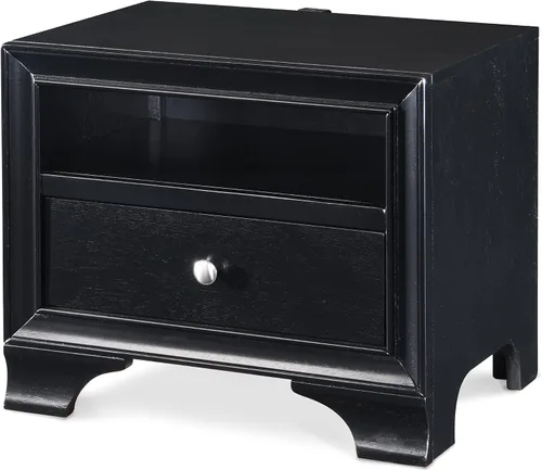 ClickDecor Edmond - Mesita de noche de madera, mesa auxiliar para sala de estar o dormitorio con puerto de carga USB, 1 cajón, color negro