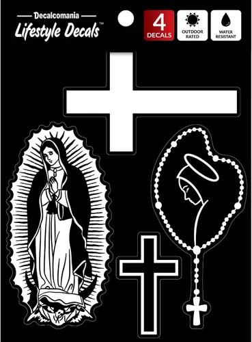 Miniatura 9 de Calcomanías de Nuestra Señora de Guadalupe para coche, camión, tableta, vaso, juego de 3 calcomanías católicas blancas de 3 y 6 pulgadas, calcomanía