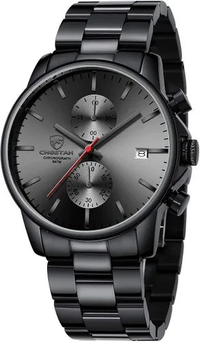 Golden Hour Fashion Business Relojes para hombre con cronógrafo, a prueba de agua, de acero inoxidable, reloj de cuarzo con fecha automática