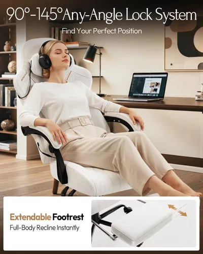 Miniatura 7 de Dowinx Silla de videojuegos para videojuegos con masajeador de cuello Shiatsu y soporte lumbar para el hogar, oficina, respaldo alto, reclinable