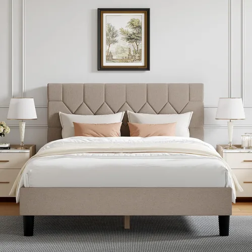 Miniatura 8 de Novilla - Base de cama Queen con cabecero, base de cama tamaño Queen con soporte de listones de madera, cabecero tapizado de terciopelo con puntos