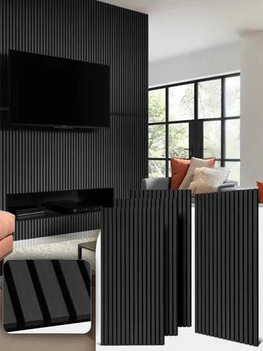 Miniatura 21 de Mollywell Paneles de madera para pared, instalación que ahorra tiempo, decoración de pared de listones de madera versátil, diseño acanalado mejorado