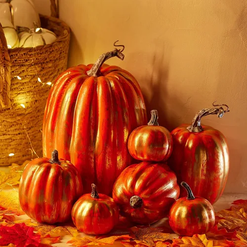 Miniatura 5 de 7 piezas de calabaza de simulación de Halloween para Halloween, artesanía artificial, cosecha de otoño, suministros de fiesta en el hogar