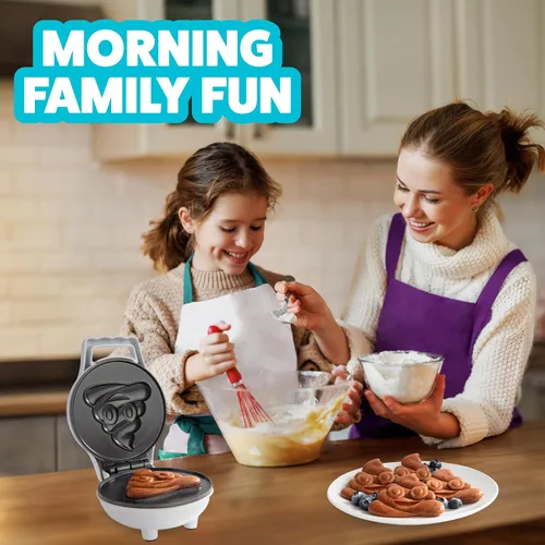 Miniatura 4 de Mini waflera de emoji de Poop, diversión para el día del padre, diseño de cara sonriente tonta, plancha de oblea de 4 pulgadas para hacer pastel