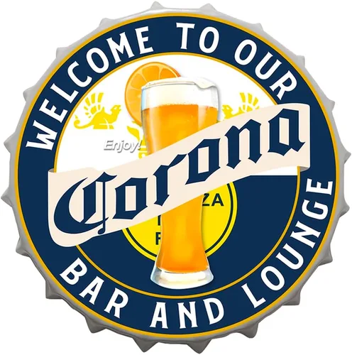 Miniatura 4 de mokarier Letrero decorativo con texto en inglés "Welcome to Our Bar and Lounge", tapas de metal para botellas, letreros de lata, cafetería, cerveza