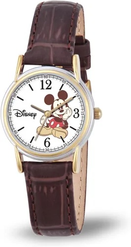 Disney Mickey Watch - Watch for Women - Mickey Mouse Watches for Women Toys - 90s Mouse - Vintage - Articulating Hands - Gold Case - Brown Leather