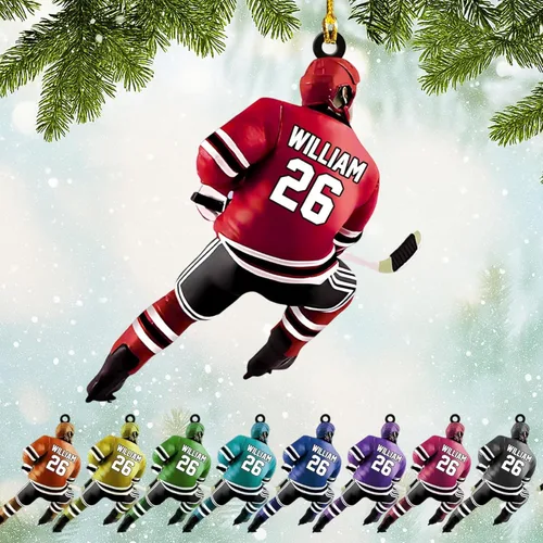 Miniatura 7 de NAZENTI Adorno personalizado de jugador de hockey, adorno navideño de hockey personalizado, adorno de auto de hockey personalizado plano, adorno