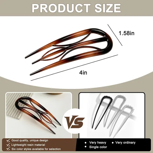Miniatura 6 de YONOY 6 horquillas francesas para mujer, en forma de U, pinzas planas para el cabello, grandes horquillas de peinado para cabello fino y grueso, 3
