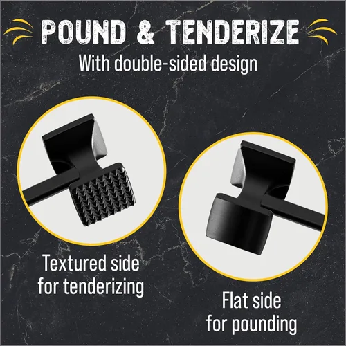 Miniatura 2 de Ablandador de carne de Checkered Chef El mejor martillo/mazo/machacador para ablandar carnes rojas y blancas Hecho con metal sólido, con un cómodo