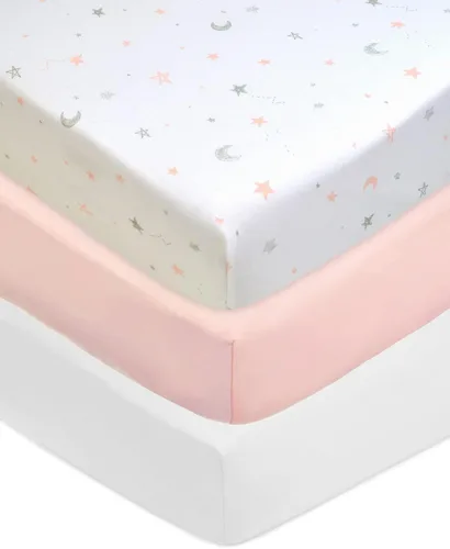 American Baby Company Paquete de 3 sábanas bajeras para cuna de 100 % algodón natural de 52 x 28 pulgadas, suaves, transpirables, hipoalergénicas y