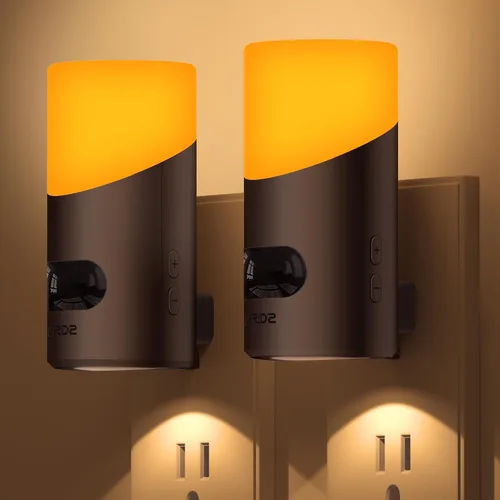 LyrIDZ - Luz nocturna ámbar con sensor de movimiento, luz nocturna enchufable regulable de 1 a 150 lm para interior, para dormitorio, baño, pasillo,
