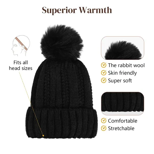 Miniatura 4 de Flufymooz Gorro con peluca, extensión de pelo con gorro de piel sintética con pompón largo ondulado rizado, peluca con gorro adjunto de 20 pulgadas