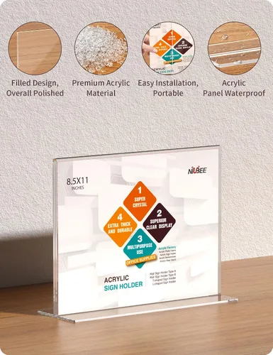 Miniatura 3 de NIUBEE Soporte acrílico para letreros de 8.5 x 11 pulgadas, paquete de 6 marcos transparentes horizontales, en forma de T, soporte de exhibición