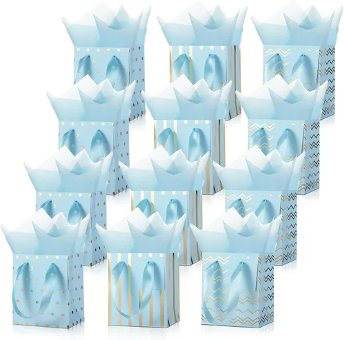 Miniatura 8 de Tenare 12 bolsas de regalo pequeñas, mini bolsa de papel metálica a granel con asa de papel de seda para envoltura de regalo, día del padre, Blanco