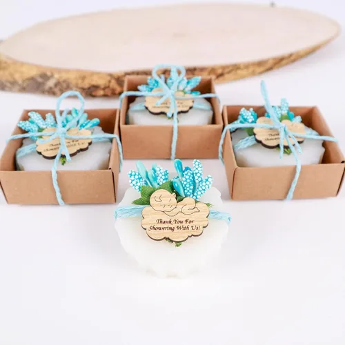 Miniatura 3 de HTF - Paquete de 10 decoraciones de baby shower, regalos de baby shower, mini jabón vegano perfumado hecho a mano, baby shower para niños
