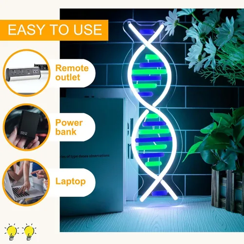 Miniatura 3 de Letreros de neón de doble hélice de ADN para decoración de pared, letrero de neón LED regulable de ADN para pared, alimentado por USB para cueva