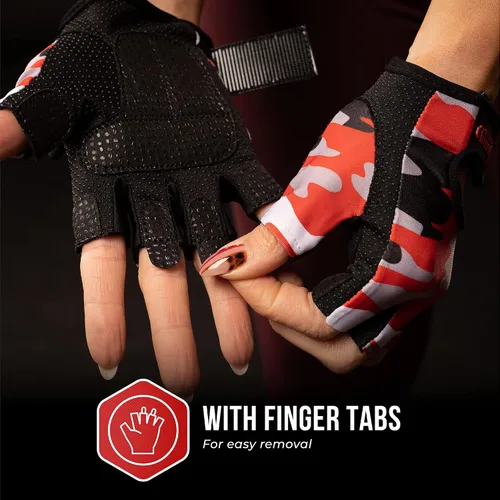 Miniatura 7 de Contraband Pink Label 5217 Design Series - Guantes de levantamiento y remo con estampado de camuflaje (par) – Ligero vegano medio acolchado de Rojo