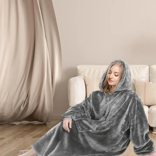 Miniatura 2 de Markdang Manta con capucha de 45 pulgadas, de gran tamaño, de forro polar gigante, cómoda manta Sherpa para hombres y mujeres, Gris-oscuro