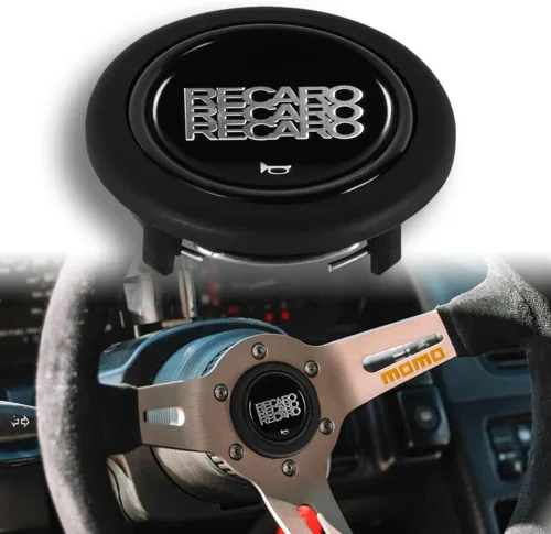Miniatura 17 de Q1-TECH, botón redondo JDM universal para volantes aftermarket de 6 pernos con abertura de dos pulgadas 2" para botón de bocina (AUD-BK)