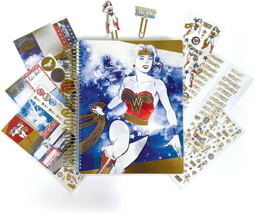 Miniatura 7 de Paper House Productions DC Comics Wonder Woman - Agenda de 12 meses sin fecha de 7.5 pulgadas con calcomanías de bandera de mes y evento, logotipo