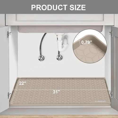 Miniatura 2 de Tapete para debajo del fregadero, 31 x 22 pulgadas, bandeja de silicona impermeable debajo del fregadero para armarios de cocina y lavandería