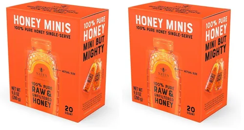 Miniatura 9 de Nate's Honey Minis - Miel de una sola porción 100% pura, cruda y sin filtrar, rellenos de calcetines navideños, paquetes de 0.49 onzas, caja de 20
