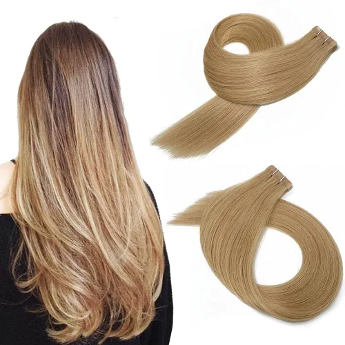 Miniatura 37 de Extensiones de cabello humano Remy con cinta adhesiva sin costuras (16 pulgadas, 10 unidades, rubio ceniza)