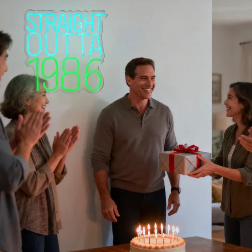 Miniatura 6 de Straight Outta - Letreros de neón de 1986 con texto en inglés "Happy Birthday", lámpara brillante para 40 años, 40 años, luces de neón retro