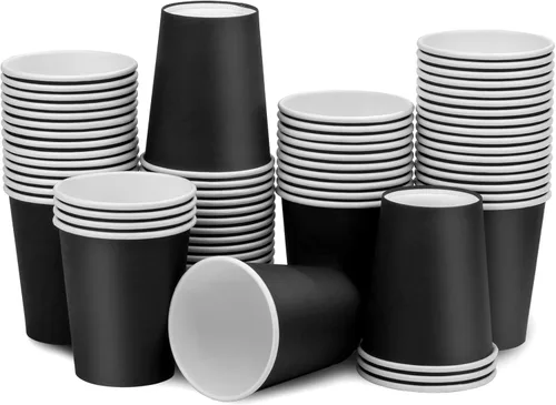 Miniatura 29 de Vasos de papel de 8 onzas, paquete de 25 unidades, vasos de café de papel desechables, para bebidas calientes o frías, para Halloween, fiestas, Negro