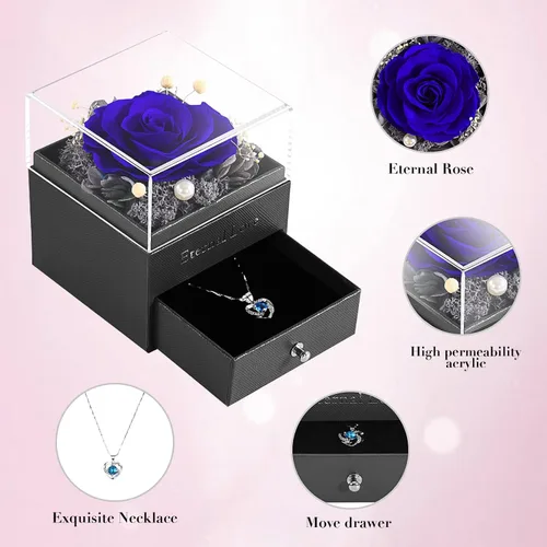 Miniatura 4 de Rosa preservada, regalos de cumpleaños para mujeres, mamá, novia, regalos para mamá, abuela, esposa, hija, hermana, cajas de joyería con collar Rosa