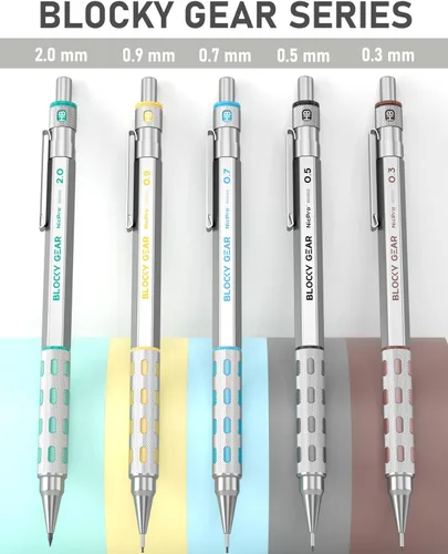 Miniatura 5 de Nicpro - Juego de 36 lápices mecánicos Blocky Gear con estuche, lápices metálicos de 0.01 pulgadas, 0.02 pulgadas, 0.03 pulgadas, 0.035 pulgadas