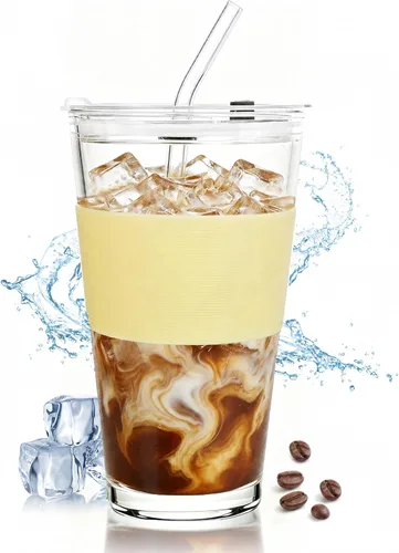 Birity 16oz Glass Cups with Lids and Straws,Glass tumbler With Straw and Lid-Reusable Iced Coffee Cups for Tea, Juice, Smoothies, Mason Jar Drinking