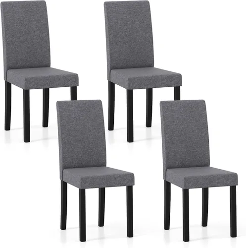 Miniatura 10 de Giantex Juego de 2 sillas de comedor tapizadas, sillas de cocina de tela moderna de mediados de siglo con patas de madera de goma, asiento acolchado
