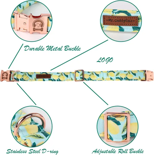 Miniatura 3 de MR.CHUBBYFACE· Collar de perro de primavera y verano, lindos collares de perro de limón verde, collar ajustable de tela natural suave para perros