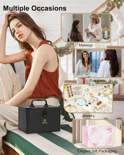 Miniatura 4 de Relavel Estuche de maquillaje con espejo LED, 01-Negro, Bolsa de maquillaje de viaje con espejo LED para niñas