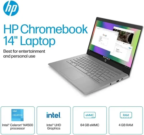 Miniatura 2 de HP Chromebook - Laptop HD de 14 pulgadas, portátil para estudiantes y negocios, Intel Celeron N4500, 4 GB de RAM, 64 GB eMMC, batería de larga