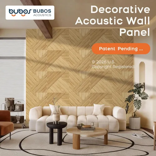 Miniatura 2 de BUBOS Paneles Acústicos Grandes, Paquete de 6 Paneles de Pared Insonorizados con Estampado de Patrón de Madera, Tamaño Total 70.8 x 47.2 Pulgadas