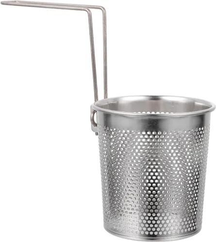 Kichvoe Tamiz de fideos para el hogar de acero inoxidable con asa 9.84 x 5.11 x 4.92 pulgadas, cesta de colador de pasta de mano para cocinar