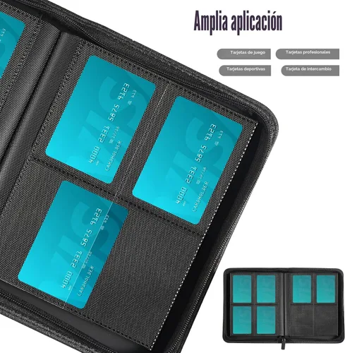 Miniatura 5 de Carpeta de Tarjetas de 4 Bolsillos con Cremallera, Libro Portatarjetas de 288 Bolsillos, Carpeta con Cremallera de Cubierta de PU Premium, Carpeta