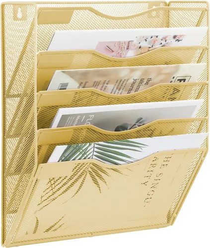 Miniatura 53 de EASEPRES Organizador de archivos de malla de 3 bolsillos para colgar en la pared, carpeta de papel para correo montada en la pared, organizador