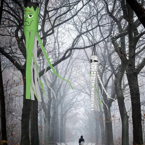 Miniatura 5 de Mummy Windsock - Calcetines de viento suaves e impermeables con bandera de Halloween, 2 piezas, lavables a máquina, secado rápido, bandera colgante