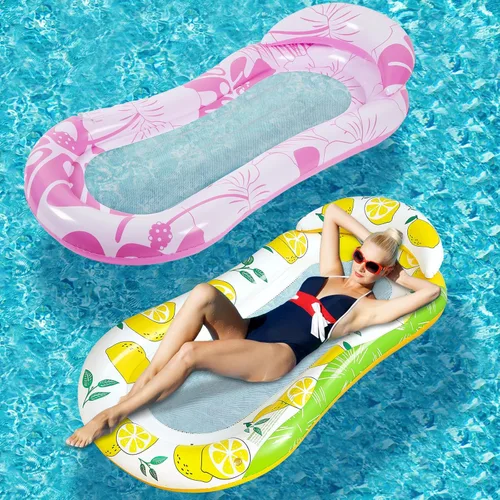 Briwooody 2 unidades inflables para piscina, flotadores de piscina, balsas con reposacabezas, bronceado solar para adultos, hamaca de agua fría para