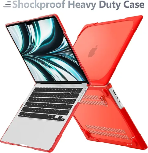 Miniatura 4 de Batianda Funda resistente para MacBook Air de 15 pulgadas 2026 M5 2025 M4 2024 2023 versión modelo A3448/A3241/A3114/A2941, soporte plegable Rojo
