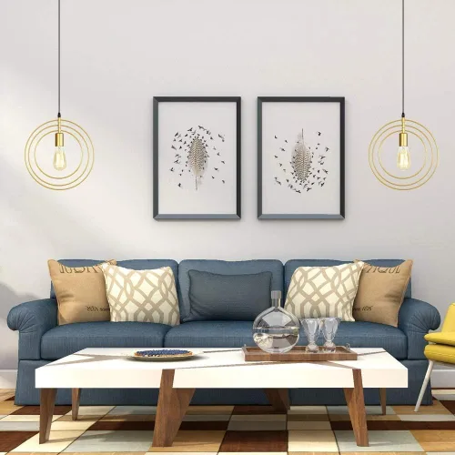 Lámpara colgante redonda de estilo nórdico, anillo de aluminio dorado, iluminación colgante de techo, lámpara moderna y simple de altura ajustable