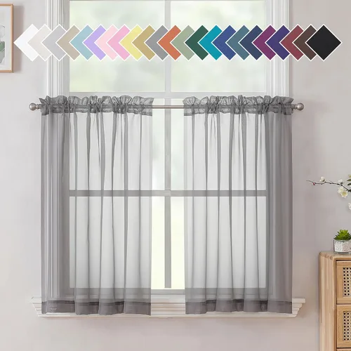 Miniatura 174 de Aiyufeng 2 paneles de cenefa transparente negra de 14 pulgadas de largo, cortinas cortas negras transparentes para dormitorio, cortinas de cocina