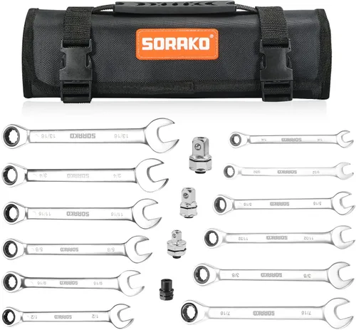 Miniatura 9 de Llave combinada de trinquete industrial de grado SORAKO, en acero Cr-V (A-21mm métrico)